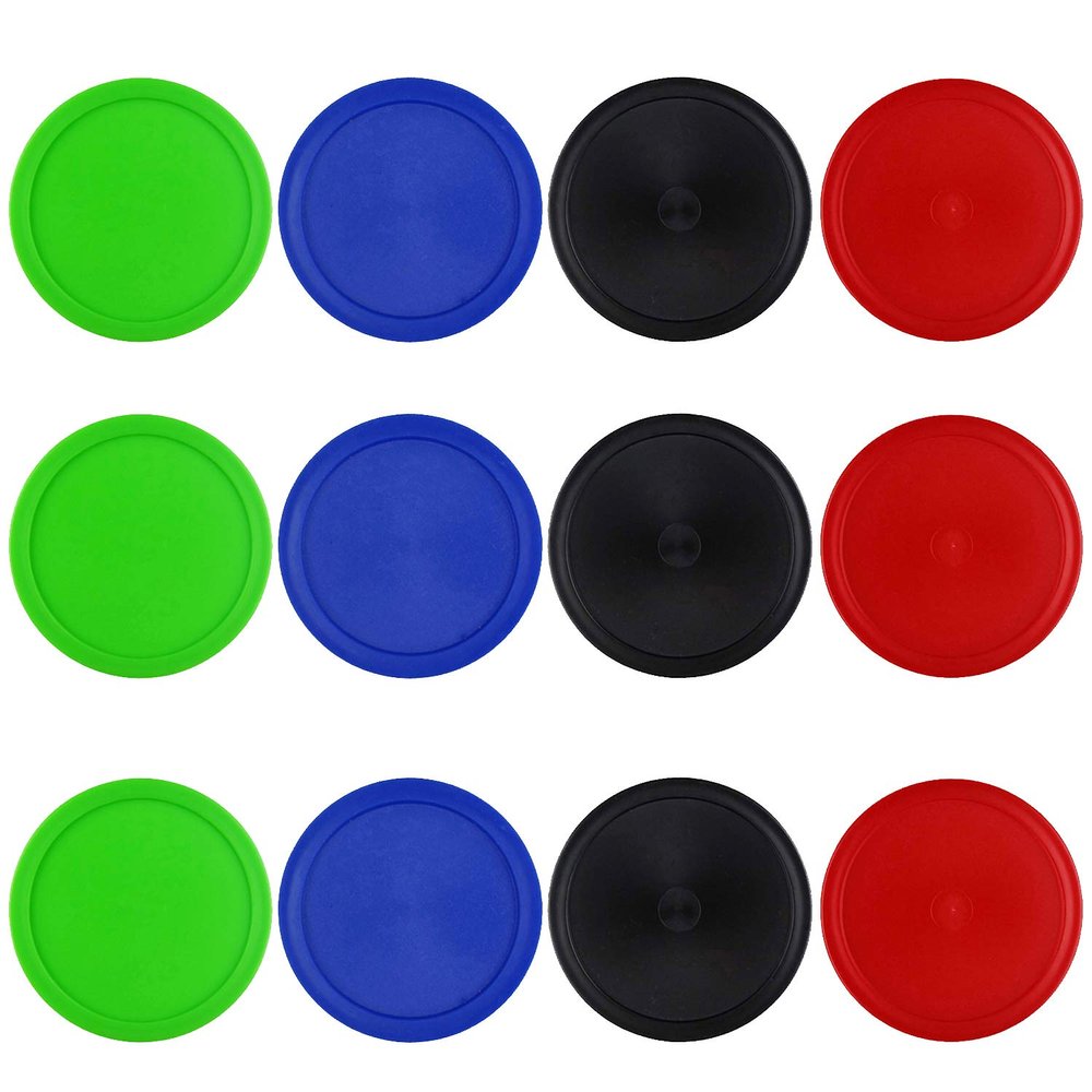 Kasteco 12 Pack 2.5 Inch Air Hockey Pucks for Small Size Table (Red Blue Green Black, 64x4 mm)