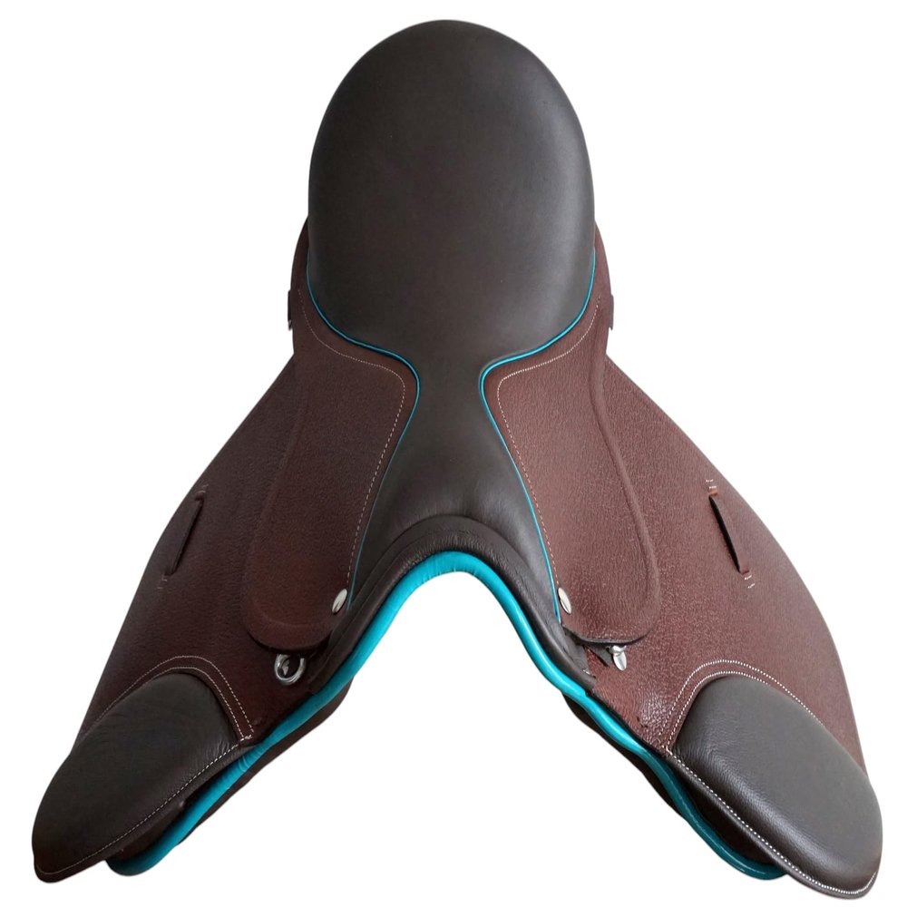 All Purpose AP Leather English Saddle with Teal Trim (Dark Brown, 14")