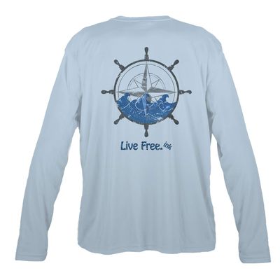 Nautical Compass Men's Long-Sleeve Solar Performance Shirt Arctic Blue Small