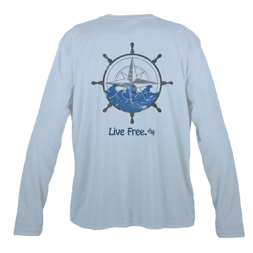 Nautical Compass Men's Long-Sleeve Solar Performance Shirt Arctic Blue Small