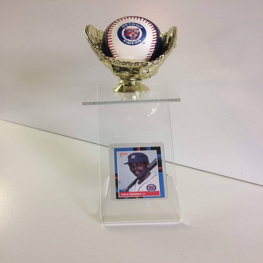 Baseball Stand with Golden Glove and Card Holder