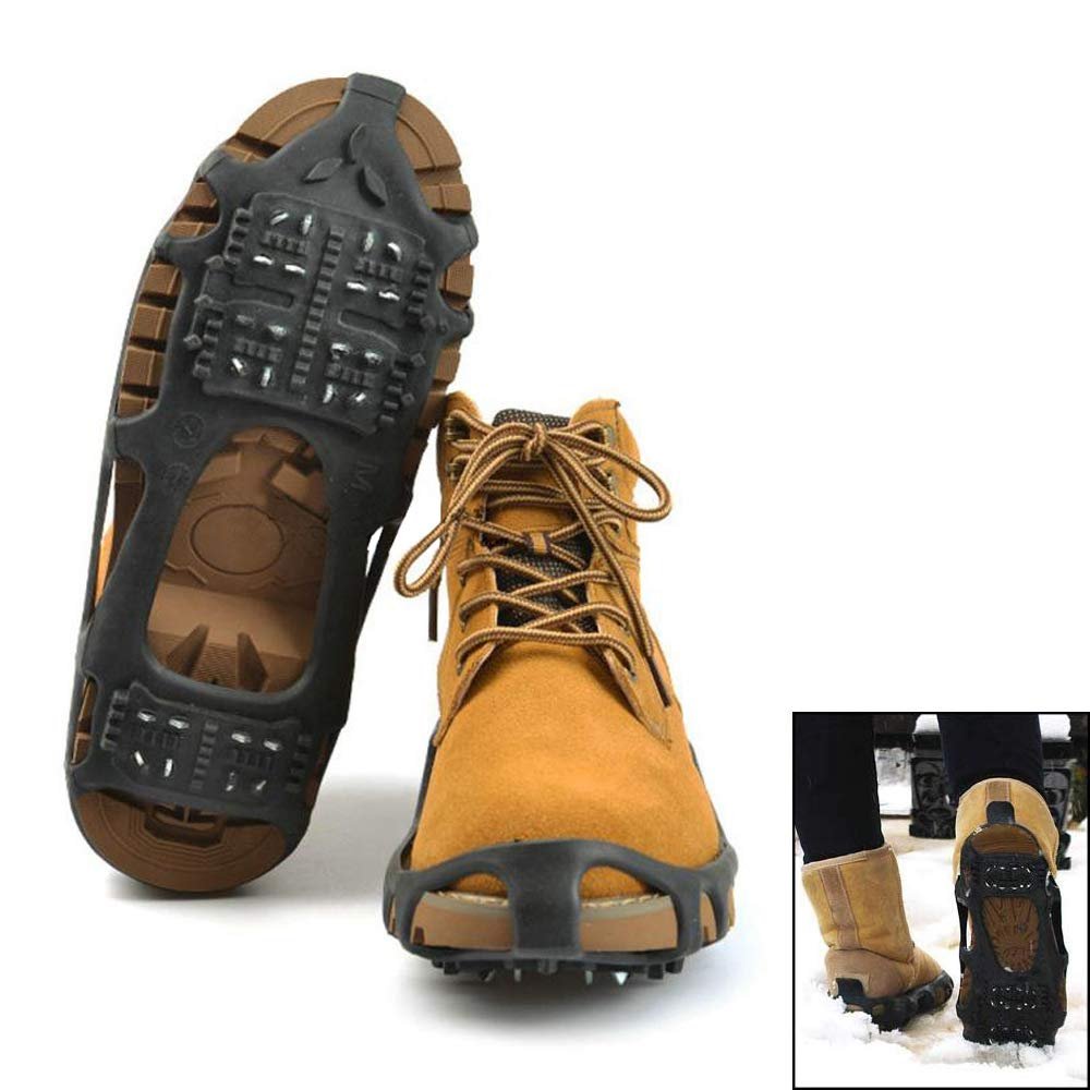 ideanovo Ice Grips Traction Cleats Ice Cleat Snow Grippers Non-Slip Over Shoe Rubber Spikes Crampons Anti Slip Durbale Crampons Slip-on Stretch Footwear (Black, Small(32-36))