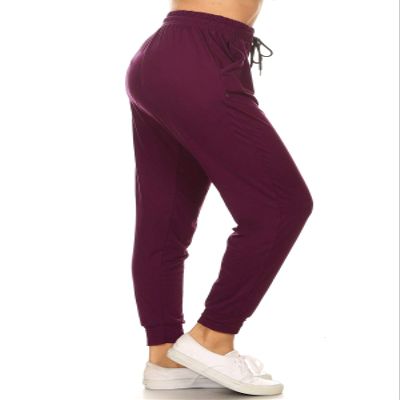 Leggings Depot Womens Relaxed fit Jogger Pants - Track Cuff Sweatpants with Pockets, Wine, 2X