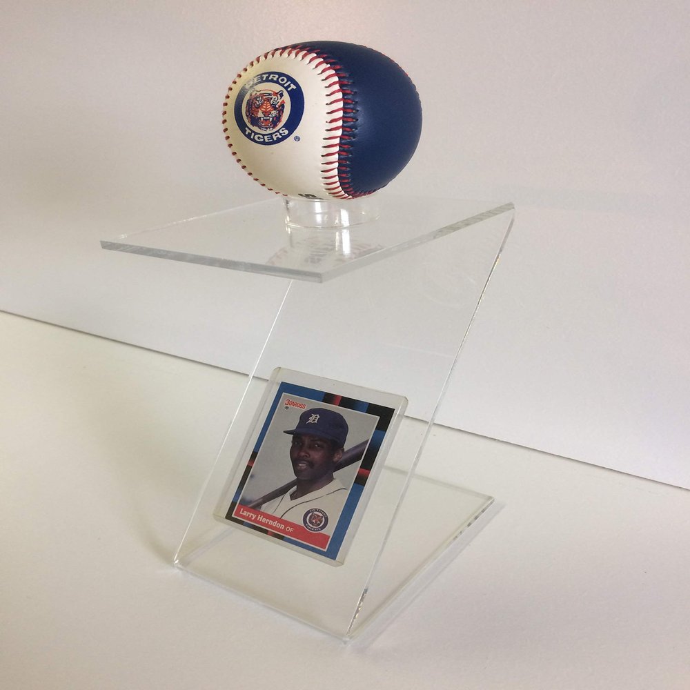 Baseball Stand with Plastic Ring and Card Holder