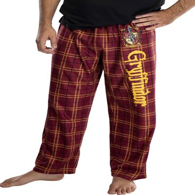 Harry Potter Men's Hogwarts House Crest Plaid Lounge Pajama Pants (Gryffindor, XX-Large)