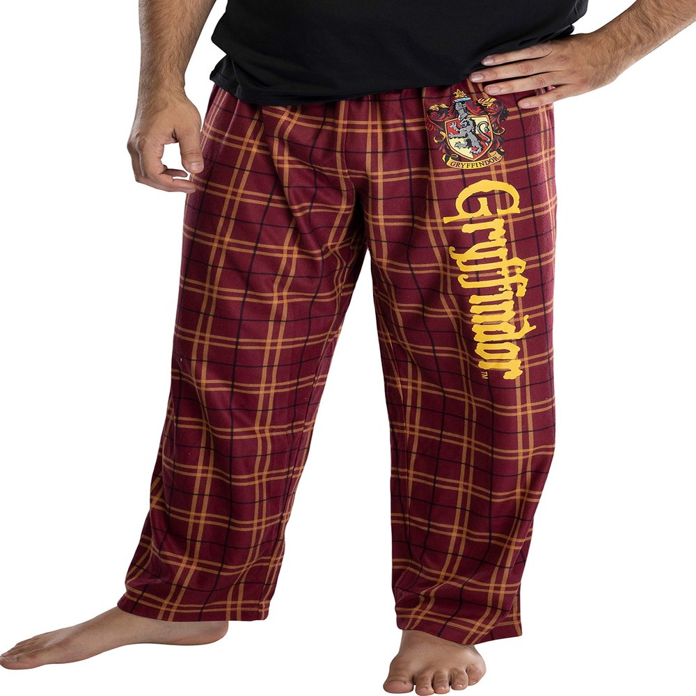 Harry Potter Men's Hogwarts House Crest Plaid Lounge Pajama Pants (Gryffindor, XX-Large)