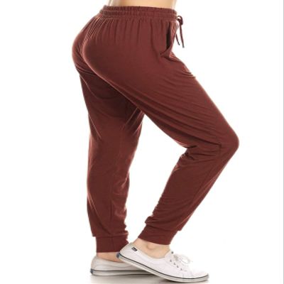Leggings Depot Womens Relaxed fit Jogger Pants - Track Cuff Sweatpants with Pockets, Marsala, 2X