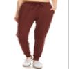 Leggings Depot Womens Relaxed fit Jogger Pants - Track Cuff Sweatpants with Pockets, Marsala, 2X view 2