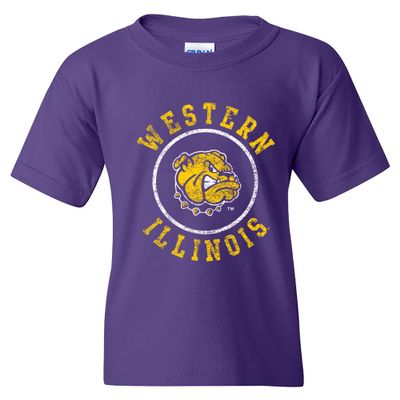 UGP Campus Apparel YS04 - Western Illinois Leathernecks Distressed Circle Logo Youth T-Shirt - Large - Purple