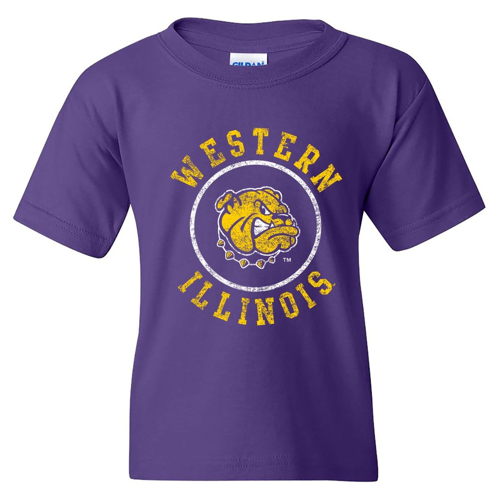 YS04 - Western Illinois Leathernecks Distressed Circle Logo Youth T-Shirt - X-Large - Purple