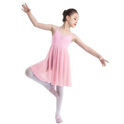 ACSUSS Kids Girls Camisole Ballet Tutu Dress Leotard Gymnastics Dance Bodysuit High Low Chiffon Skirt Dance Costume Pink 7-8