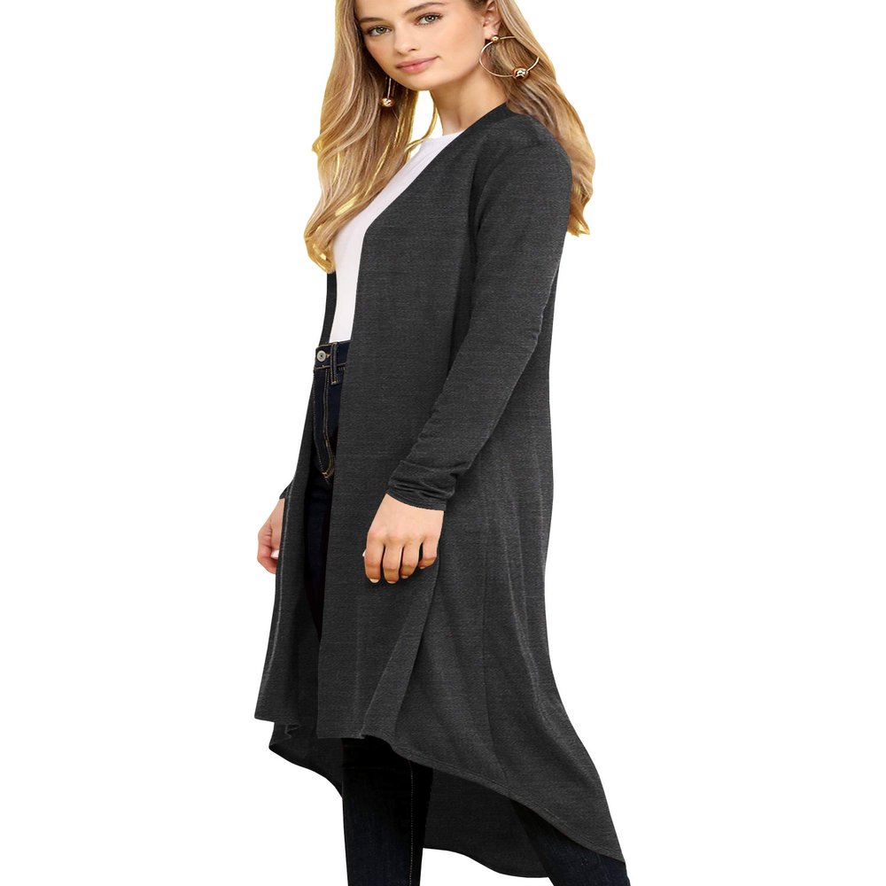 LL WSK2291 Women's Casual Long Open Front Drape Lightweight Duster High Low Hem Maxi Long Sleeve Cardigan M Charcoal