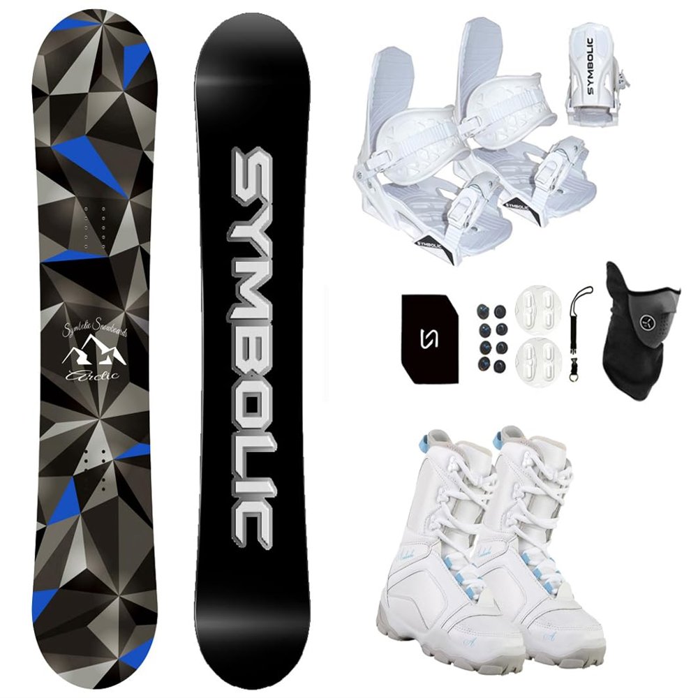 Symbolic Arctic Girl's 2023 Snowboard & Bindings & Boots Complete Package (White Binding+Avalanche Boot Wht Blu 6, 120cm Arctic Rocker)