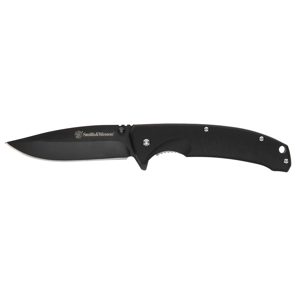 Smith & Wesson Velocite 7.75in High Carbon S.S. Assisted Folding Knife with 3.5in Clip Point Blade and Polymer Handle for Outdoor, Tactical, Survival and EDC,Black
