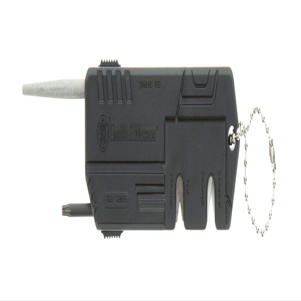Smith & Wesson Knife Sharpener with Fine, Coarse Sides, Screwdriver, Heavy Duty Construction and Keychain for Survival, Hunting, Outdoor and EDC