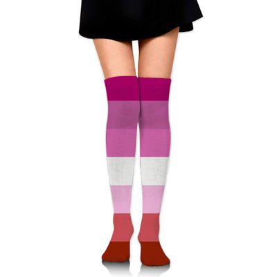 SEAEAGLE Lesbian Pride Flag Women Thigh High Socks Over Knee High Stockings Long Boot Socks