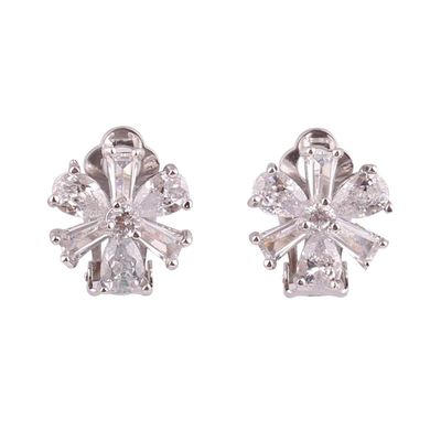 HAPPYAN High-grade Copper AAA Cubic Zircon Materia Clip on Earrings No Pierced for Women Party Wedding Senstive ears hypoallergenic Clip-ons (Platinum Plated)