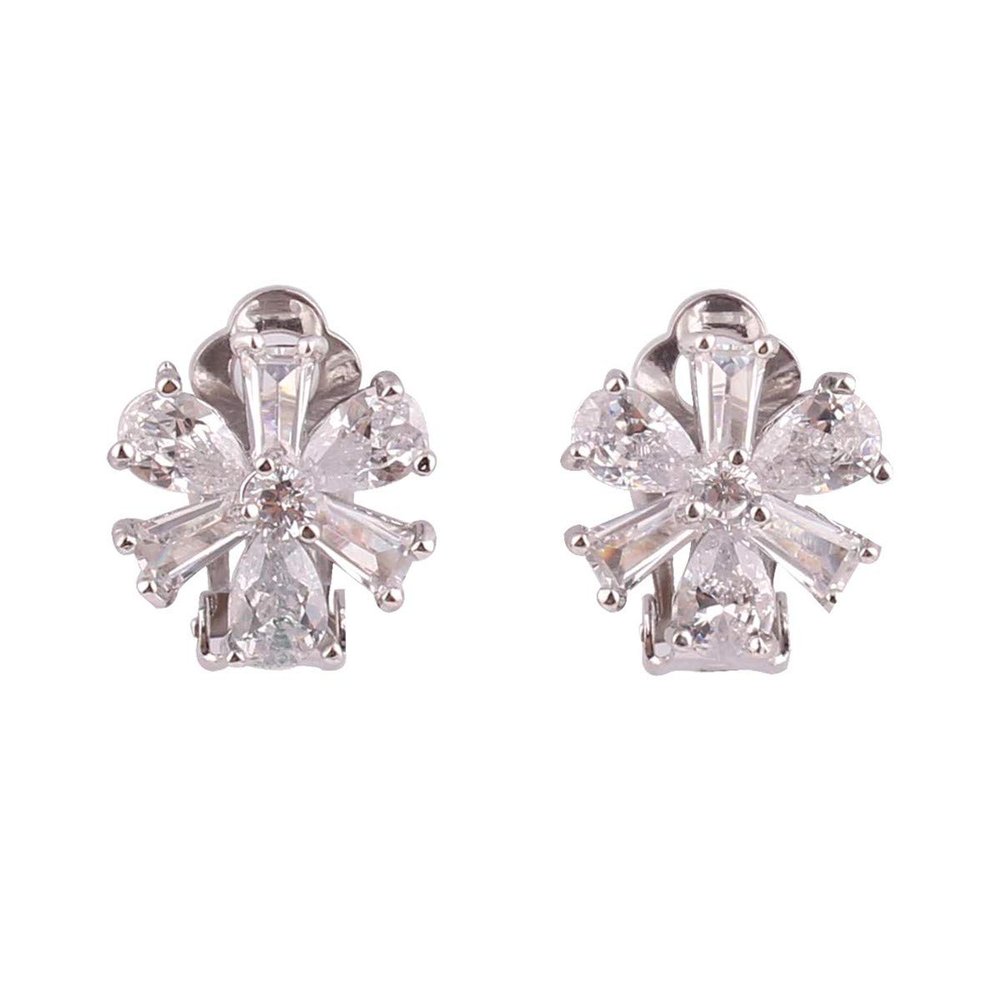 HAPPYAN High-grade Copper AAA Cubic Zircon Materia Clip on Earrings No Pierced for Women Party Wedding Senstive ears hypoallergenic Clip-ons (Platinum Plated)