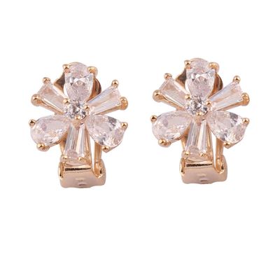 HAPPYAN High-grade Copper AAA Cubic Zircon Materia Clip on Earrings No Pierced for Women Party Wedding Senstive ears hypoallergenic Clip-ons (Gold color)