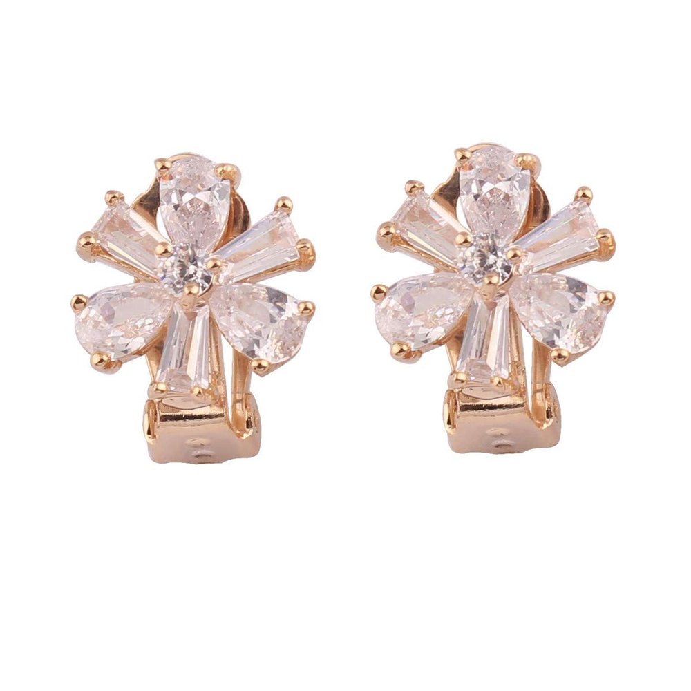 HAPPYAN High-grade Copper AAA Cubic Zircon Materia Clip on Earrings No Pierced for Women Party Wedding Senstive ears hypoallergenic Clip-ons (Gold color)