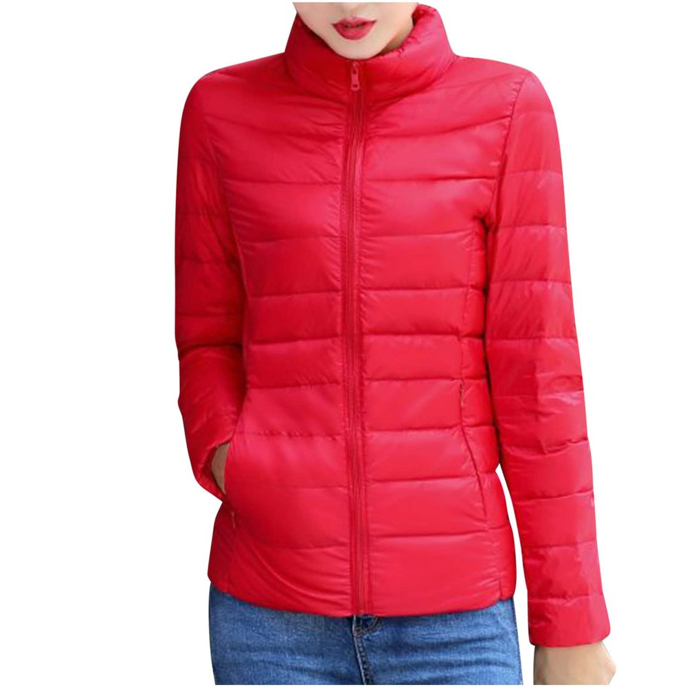 hlysgo Women's Slim-Fit Quilted Puffer Jacket Lightweight Padded Warm Winter Casual Down Coat Zip Jackets Red