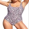 SHEKINI Women's Retro Square Neck One Piece Swimsuits Plunge Backless Bathing Suits (Leopard Printing, Medium) view 1