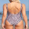 SHEKINI Women's Retro Square Neck One Piece Swimsuits Plunge Backless Bathing Suits (Leopard Printing, Medium) view 2