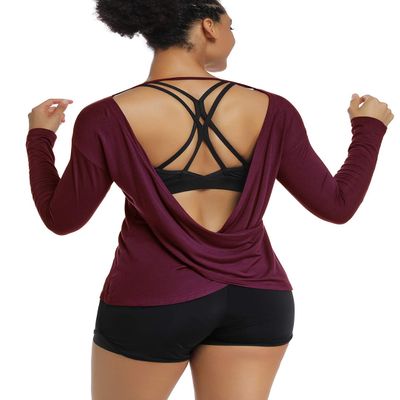 Muzniuer Long Sleeve Workout Shirts for Women Long Sleeve Yoga Tops Backless Yoga Tops Backless Open Back Cross Blouses Open Shirts Darkpurple XL