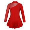inlzdz Kids Girls Long Sleeves Ice Roller Skating Dress Keyhole Back Ballet Dance Gymnastics Leotard Red 8 view 1