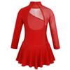 inlzdz Kids Girls Long Sleeves Ice Roller Skating Dress Keyhole Back Ballet Dance Gymnastics Leotard Red 8 view 2