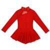 inlzdz Kids Girls Long Sleeves Ice Roller Skating Dress Keyhole Back Ballet Dance Gymnastics Leotard Red 8 view 3