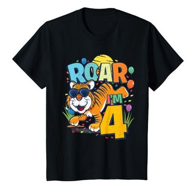 4th Birthday ROAR I'M 4 Year Old Boys Tiger Safari Gift Top T-Shirt