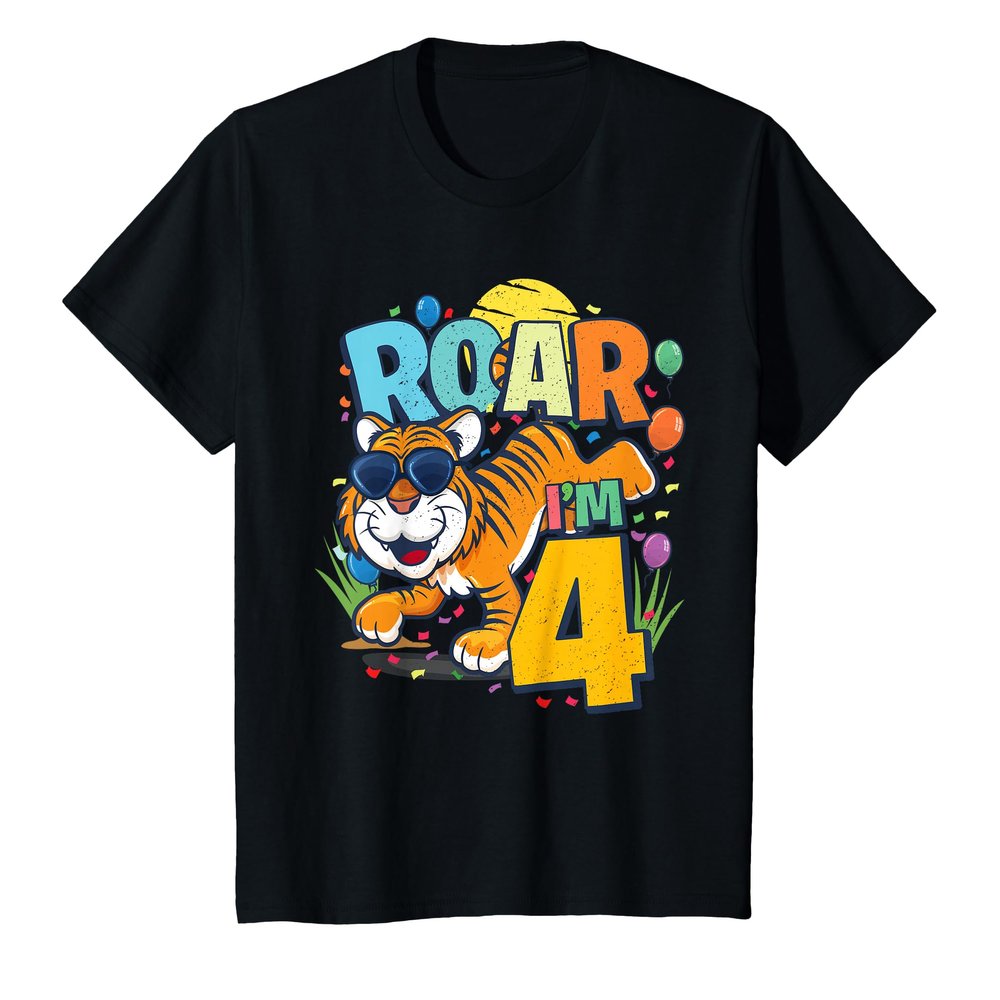 4th Birthday ROAR I'M 4 Year Old Boys Tiger Safari Gift Top T-Shirt