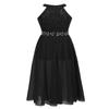 Aislor Big Girls Floral Lace Rhinestone Chiffon Lyrical Dance Dress Kids Princess Birthday Wedding Formal Ball Gowns Black 10 Years view 3