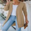 MEROKEETY Women's 2026 Spring Long Sleeve Cardigan Sweater Lightweight Snap Button Down Open Front Casual Outfit, Khaki, L view 2