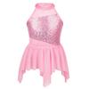 Aislor Big Girls Lyrical Ballet Dance Leotard Dresses Halter Sequins Irregular Figure Ice Skating Skirts Pink 6 Years view 1
