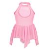 Aislor Big Girls Lyrical Ballet Dance Leotard Dresses Halter Sequins Irregular Figure Ice Skating Skirts Pink 6 Years view 2
