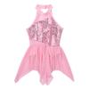 Aislor Big Girls Lyrical Ballet Dance Leotard Dresses Halter Sequins Irregular Figure Ice Skating Skirts Pink 6 Years view 3