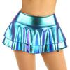 Moily Women's Shiny Metallic Low Rise Double Layered Ruffled Frilly Mini Skirt Club Rave Dance Blue Medium view 1