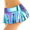 Moily Women's Shiny Metallic Low Rise Double Layered Ruffled Frilly Mini Skirt Club Rave Dance Blue Medium view 2
