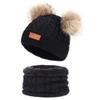 Fashion Warm Winter Fur Pompon Hat and Scarf Sets For Kids Girls Knitted Beanie Hat Scarf Warm Accessories (Black) view 1