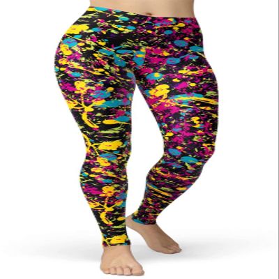 sissycos Women's 80s Leggings Artistic Splash Printed Buttery Soft Stretchy Pants (X-Large, Splash Graffiti)