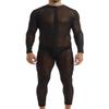 ACSUSS Men's Long Sleeve Mesh Bodysuit Leotard Catsuit See Through Singlet Wrestling Underwear Black Large view 1