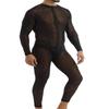 ACSUSS Men's Long Sleeve Mesh Bodysuit Leotard Catsuit See Through Singlet Wrestling Underwear Black Large view 2