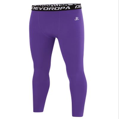 DEVOROPA Boys Leggings Quick Dry Youth Compression Pants Sports Tights Basketball Base Layer Purple XL