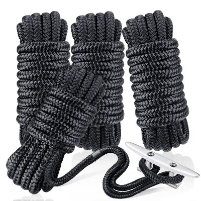 Dock Lines & Ropes Boat Accessories - 4 Pack 3/8" x 15' Double Braided Nylon Dock Lines with 12 Loop Excellent 5800 lbs Breaking Strength Marine Rope for Kayak Pontoon Boats up to 30ft Boating Gifts