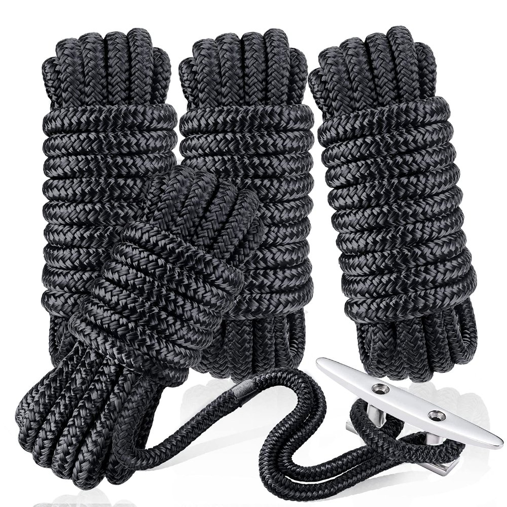 Dock Lines & Ropes Boat Accessories - 4 Pack 3/8" x 15' Double Braided Nylon Dock Lines with 12 Loop Excellent 5800 lbs Breaking Strength Marine Rope for Kayak Pontoon Boats up to 30ft Boating Gifts