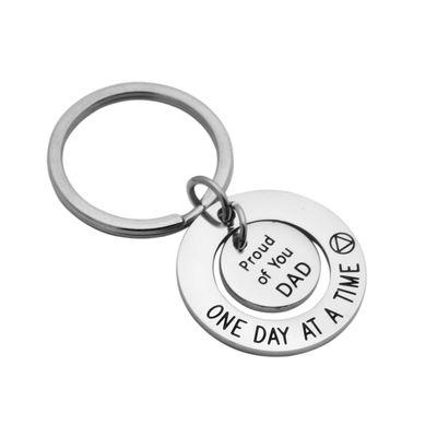Meibai Sobriety Gift for Men Women One Day At a Time Keychain Proud of You Dad Mom NA AA Addiction Recovery Gifts (Keychain for Dad)