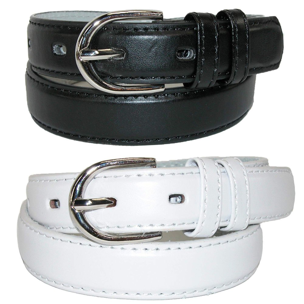 CTM Kid's Basic Leather Dress Belt (Pack of 2 Colors), Xlarge, Black and White