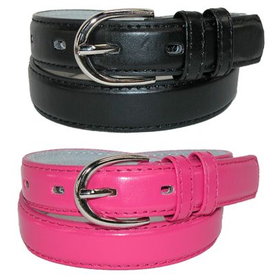 CTM Kid's Basic Leather Dress Belt (Pack of 2 Colors), Large, Black and Dark Pink